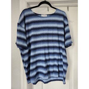 Vintage 90s Stefano Blue Striped Short Sleeve Scoop Neck Shirt Men's XL Preppy